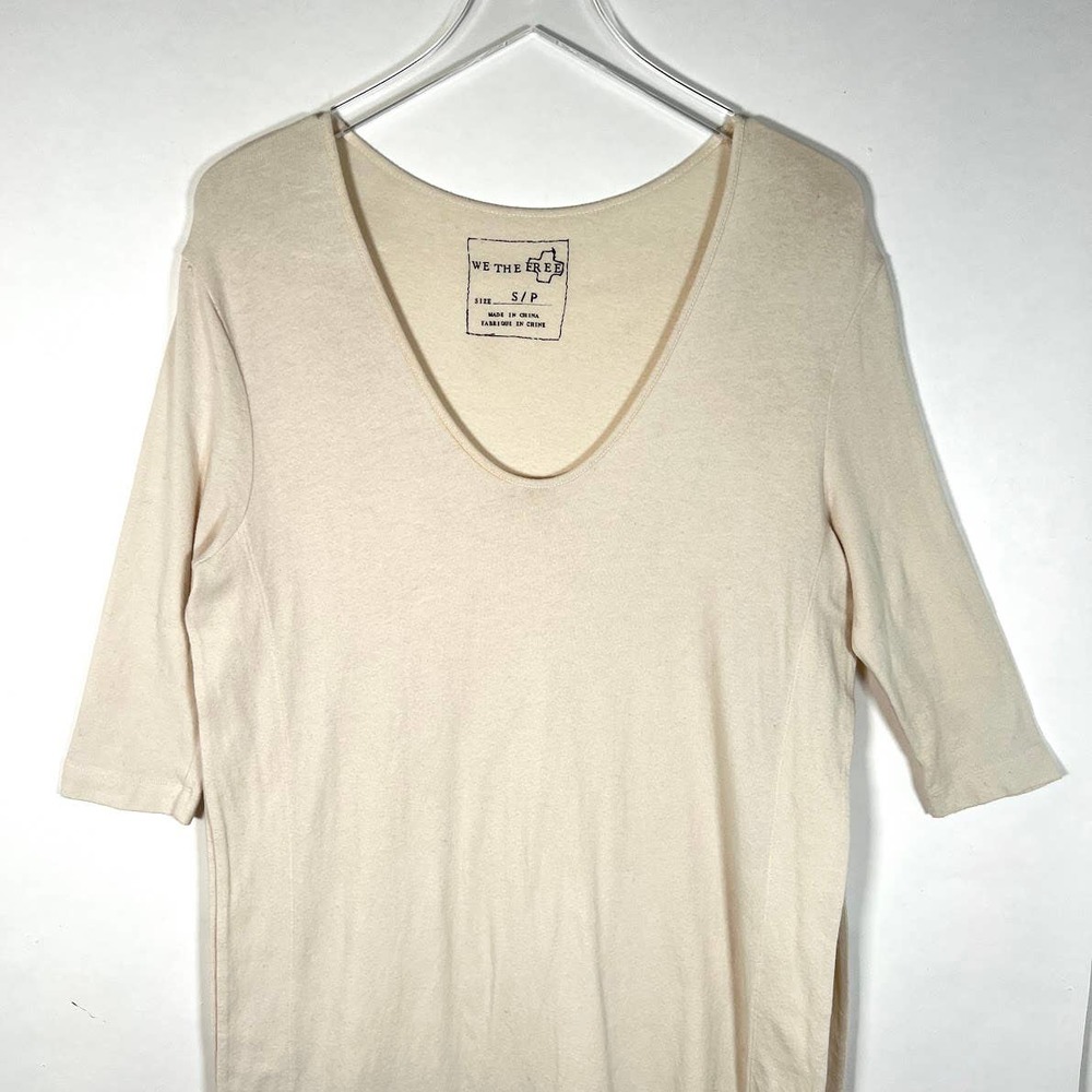 We The Free People Bad Girls Tunic Top S Cream Knit High Low Slit Short Sleeve - Picture 5 of 8